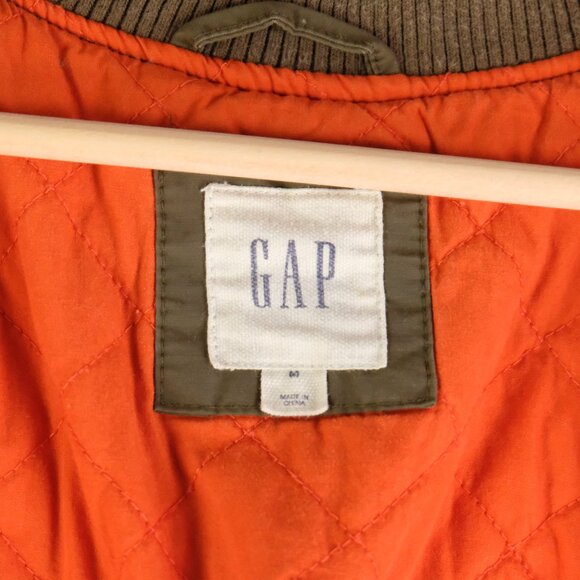 Gap Bomber Jacket Mens Medium Olive Green Patches Military Quilt Lined Retro - Picture 9 of 13
